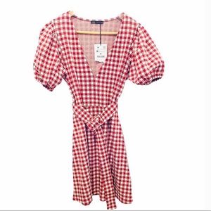 Zara RedGingham dress size large new with tags